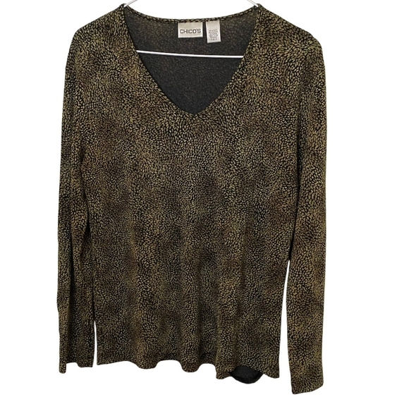 Chico's Tops - Chico's Brown and Tan Women's Long Sleeve Blouse‎ V-Neck Size 2